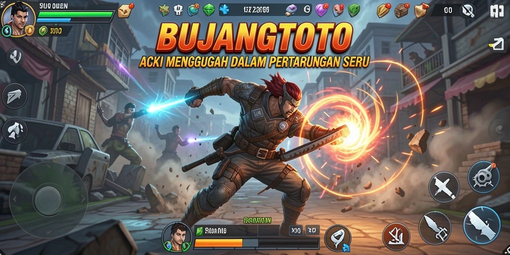 Tangkapan layar utama menampilkan aksi seru dalam game BUJANGTOTO.