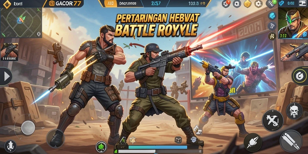 Tampilan gameplay mendebarkan dalam GACOR77 di medan pertempuran Battle Royale.