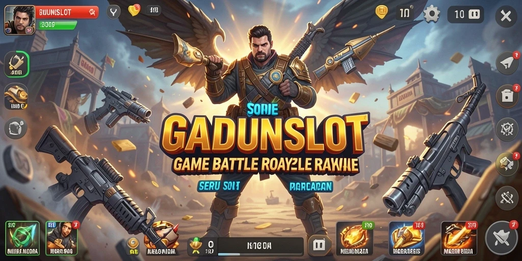 Screenshot GADUNSLOT menampilkan pertempuran intens di arena Battle Royale.