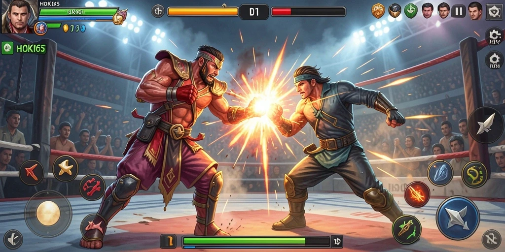 Screenshot HOKI65 menampilkan pertarungan seru di arena.