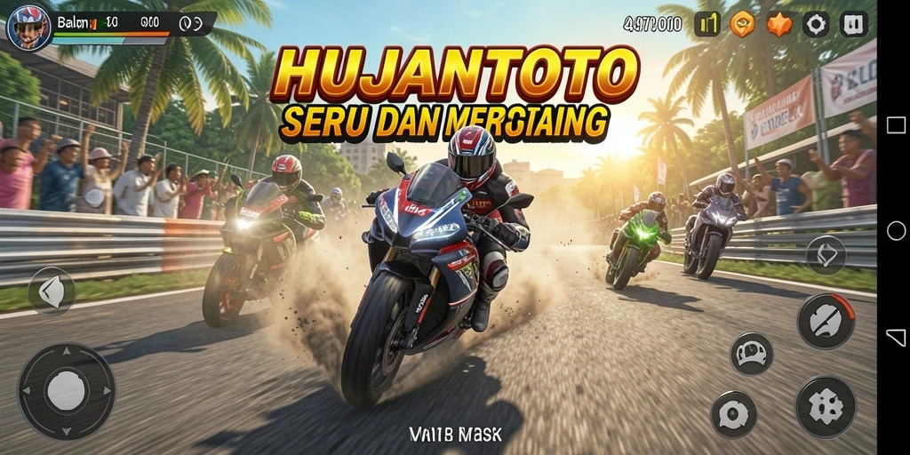 Tampilan gameplay HUJANTOTO yang intens saat balapan motor.