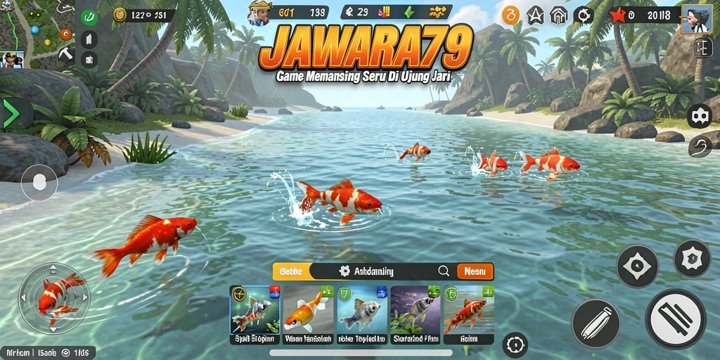 Tampilan gameplay JAWARA79 dengan pengalaman memancing yang seru.