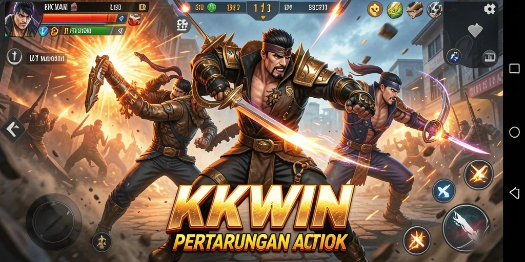 Tampilan gameplay KKWIN yang mendebarkan saat bertarung.