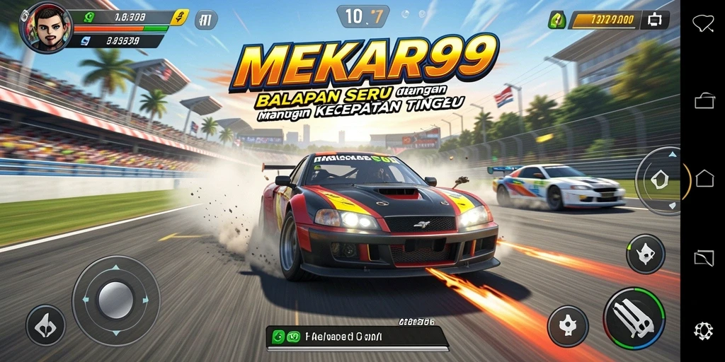 Screenshot gameplay MEKAR99 menampilkan balapan seru dan menegangkan.