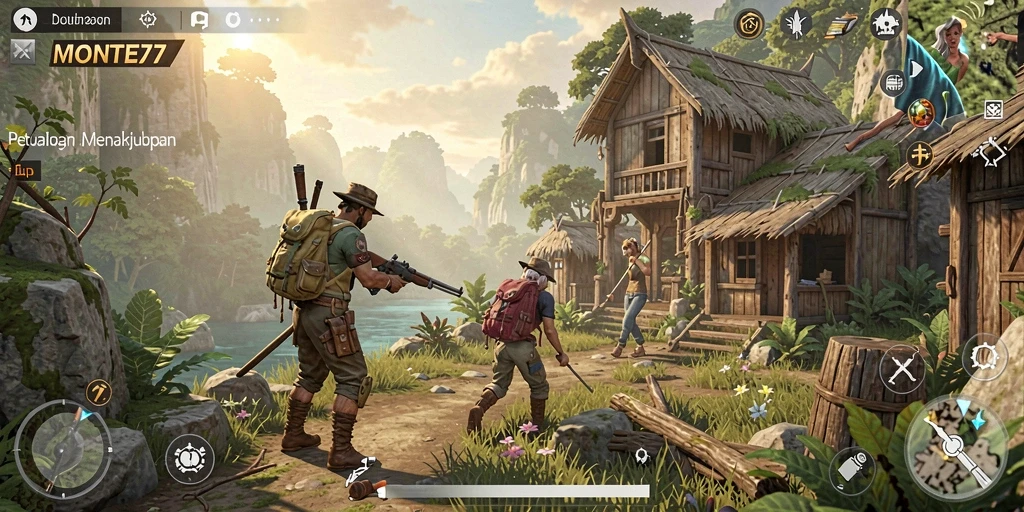 Screenshot gameplay MONTE77 menunjukkan aksi petualangan dalam dunia terbuka.