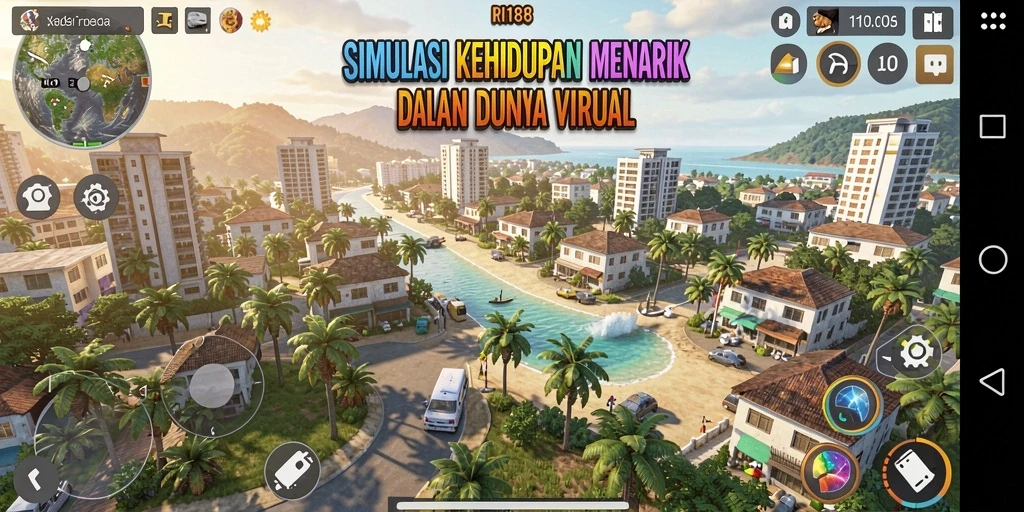 Tangkapan layar dari gameplay RI188 yang menampilkan karakter dalam aktivitas sehari-hari.