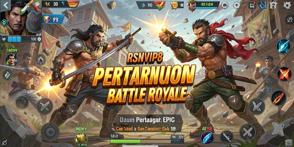 Screenshot gameplay seru dari RSNVIP8 dalam pertempuran Battle Royale.