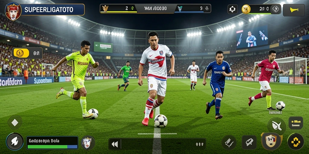 Screenshot SUPERLIGATOTO menampilkan keseruan pertandingan sepak bola.