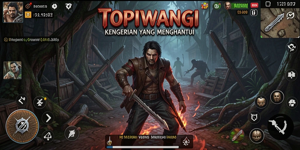 Tampilan seram gameplay TOPIWANGI dengan atmosfer mencekam.