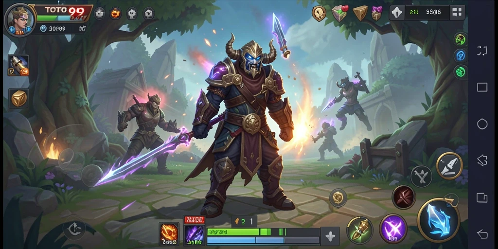 Screenshot game ARPG TOTO99 menampilkan pertarungan yang intens dan karakter pahlawan.