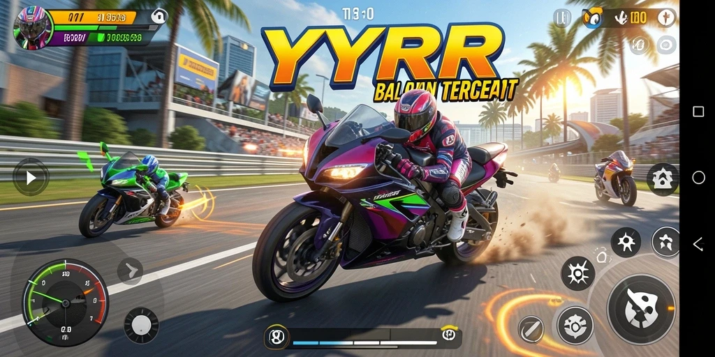 Screenshot gameplay <strong>YYRR</strong> menunjukkan balapan motor yang seru dan mendebarkan.
